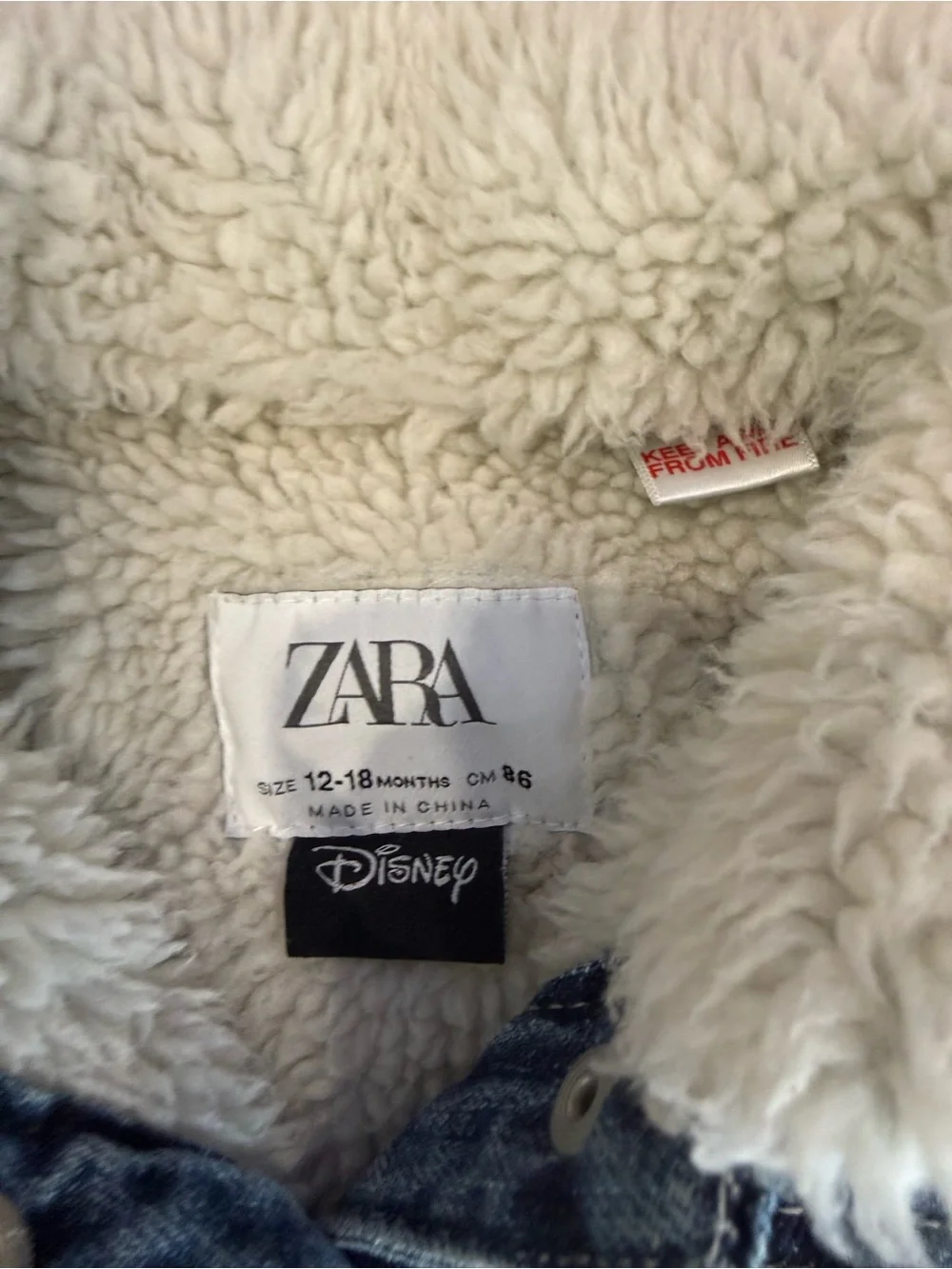 Zara Kids Denim Jacket with Minnie Mouse Sherpa Panel | 12-18 Months